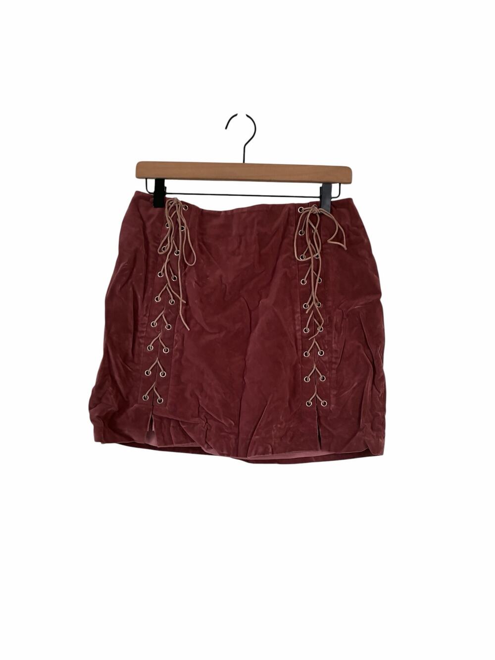 Endless Rose Mauve Pink Lace Up Faux Suede Mini Skirt Size Large